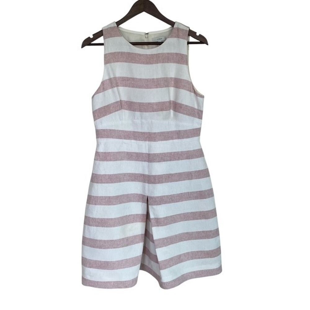 J Crew Dress 2 Stripe Basket-Weave Dress A6314 Red Ivory Size 10